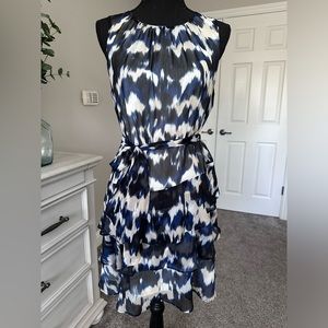 Express Small tiered ruffle dress, blue cream black